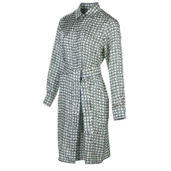 MaxMara Cupid Vampata Monogram Silk Button Front Belted Shirt Dress Size Small - Picture 3 of 15